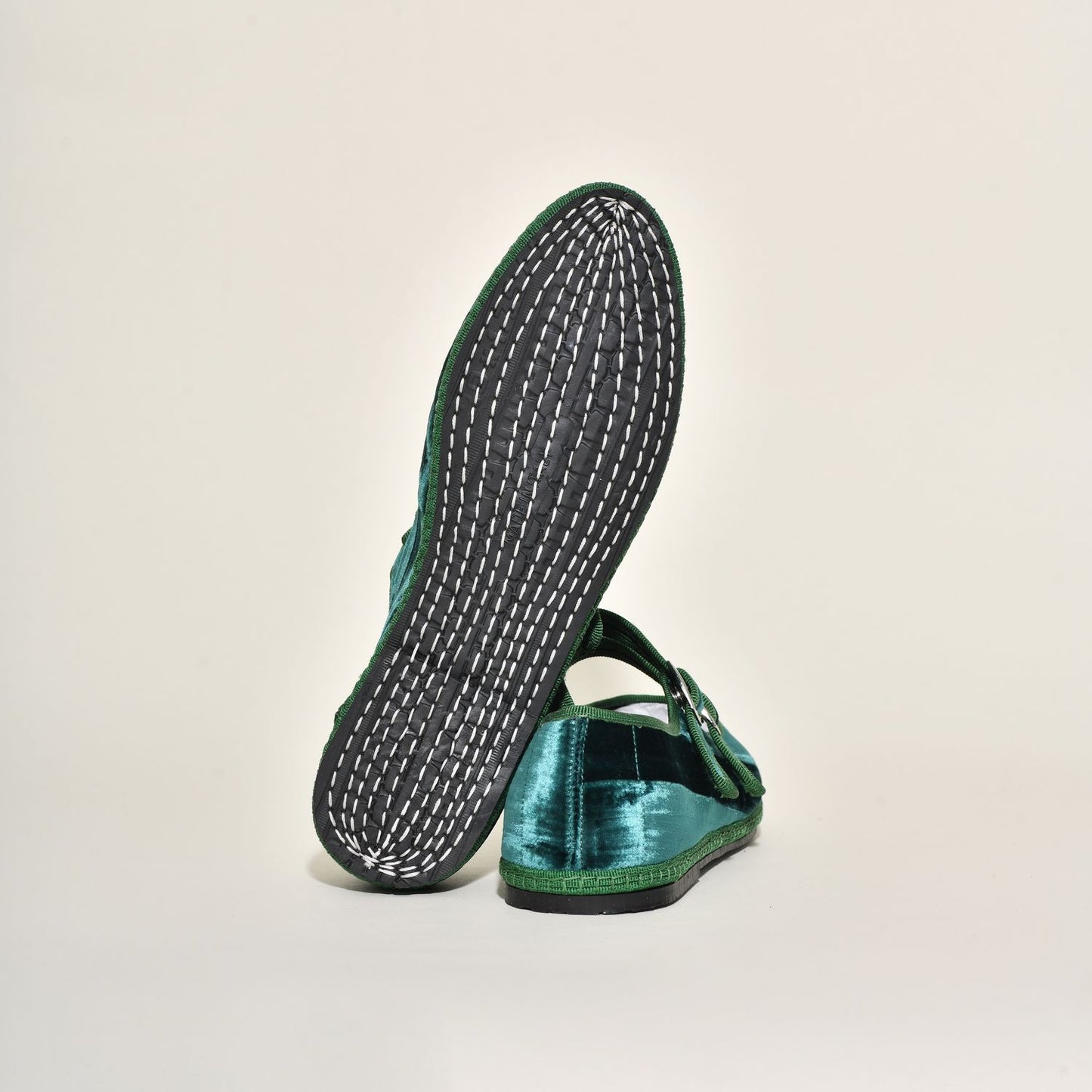 Mary Jane  Double Boucle I Velours Froissé Vert Emeraude