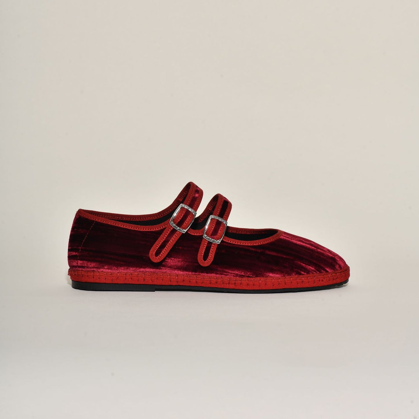 Mary Jane Double Boucle I Velours Froissé Rouge bordeaux