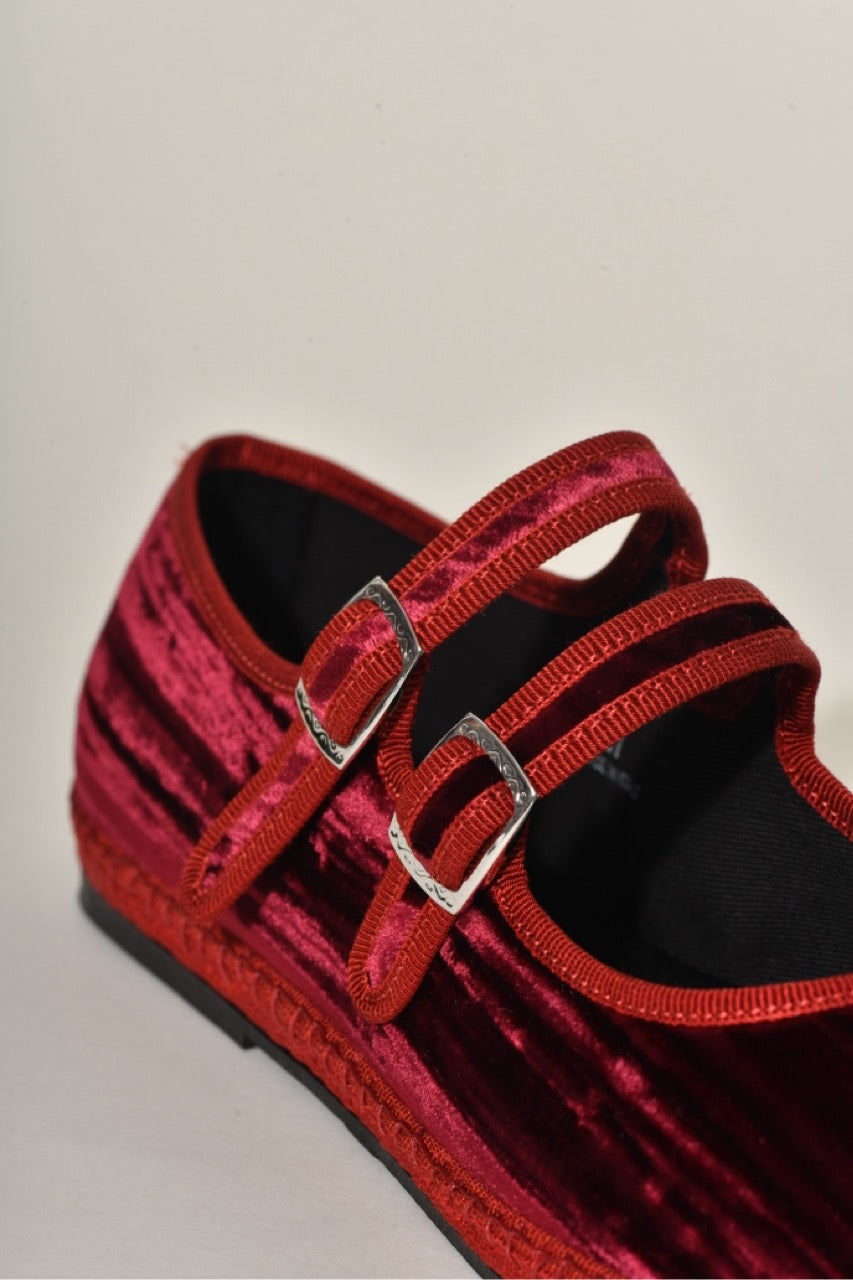 Marry Jane Double Boucle I Velours Froissé Rouge bordeaux
