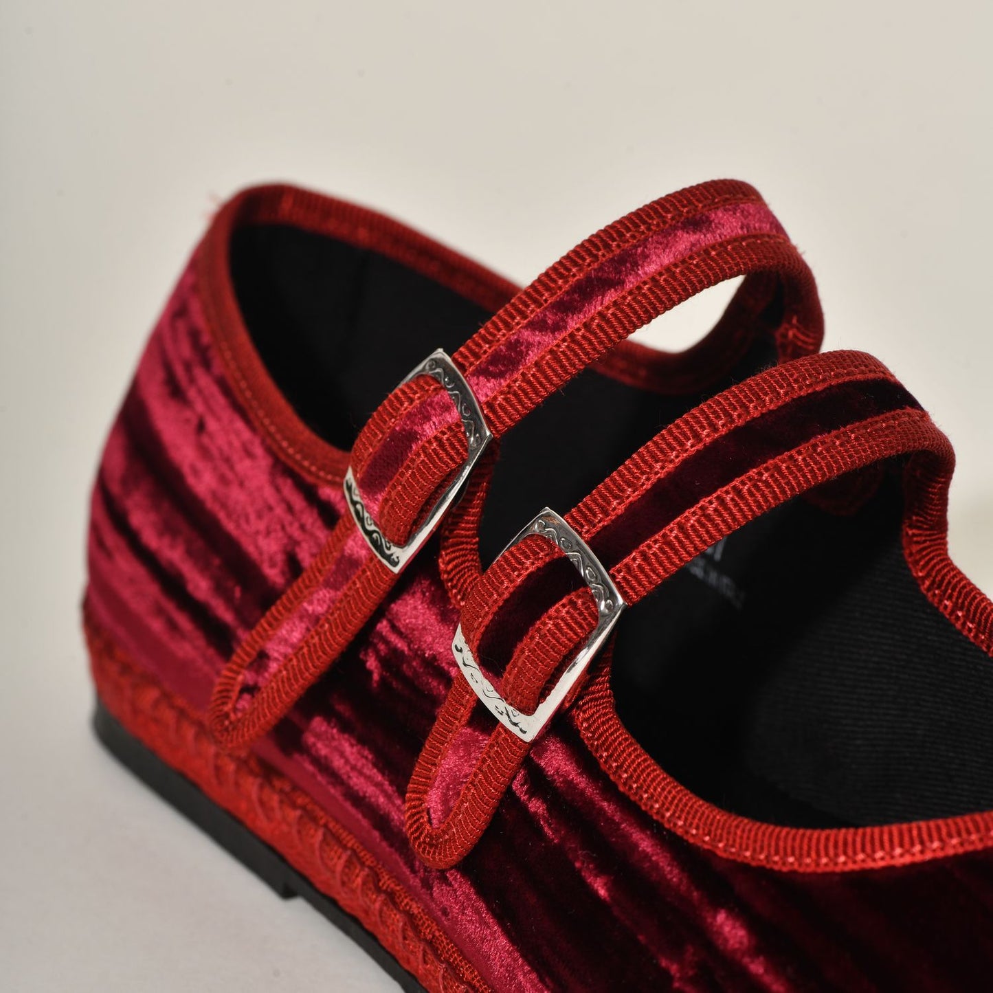 Mary Jane Double Boucle I Velours Froissé Rouge bordeaux