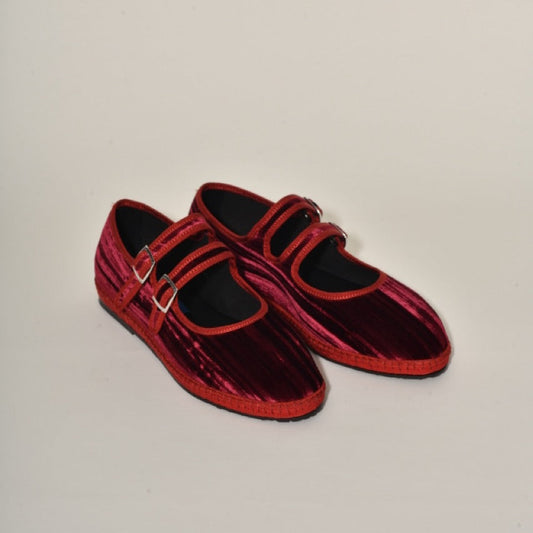 Marry Jane Double Boucle I Velours Froissé Rouge bordeaux