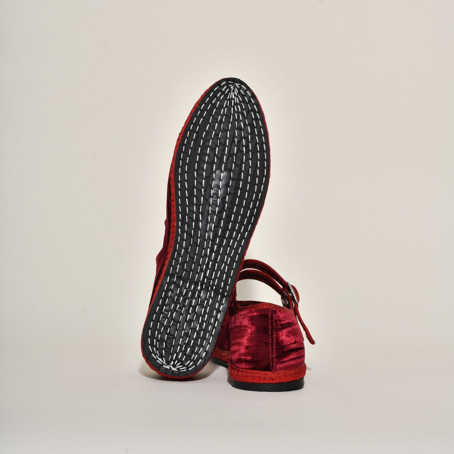 Mary Jane Double Boucle I Velours Froissé Rouge bordeaux