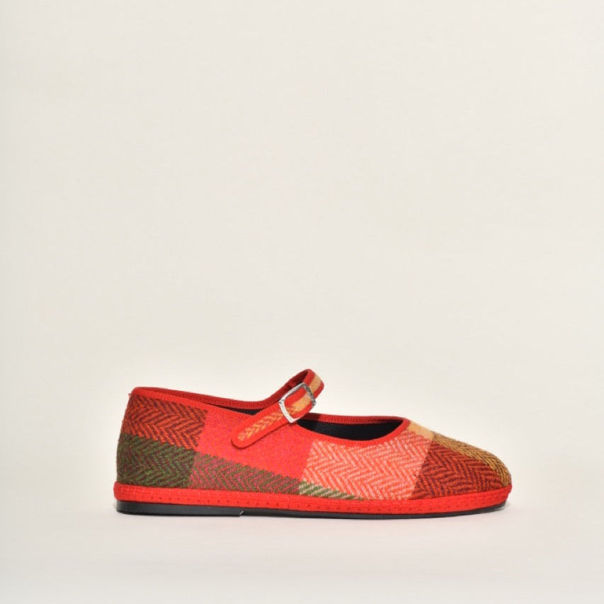 Furlane Mary Jane - Tissu à carreaux Harris tweed I Ganse rouge