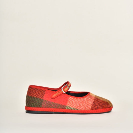 Furlane Mary Jane - Tissu à carreaux Harris tweed I Ganse rouge