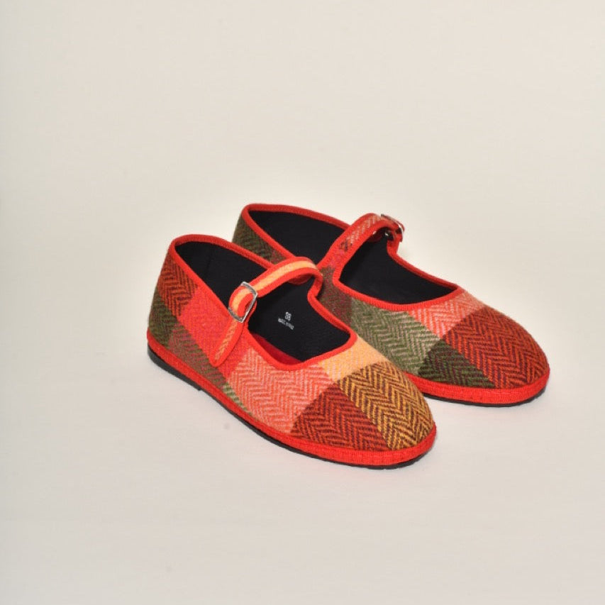 Furlane Mary Jane - Tissu à carreaux Harris tweed I Ganse rouge