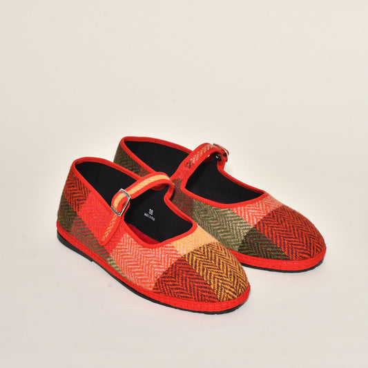 Furlane Mary Jane - Tissu à carreaux Harris tweed I Ganse rouge