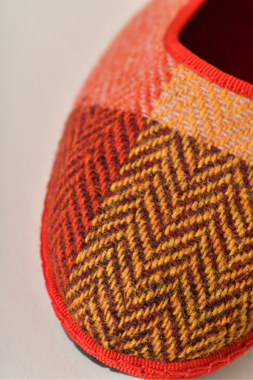 Furlane Mary Jane - Tissu à carreaux Harris tweed I Ganse rouge