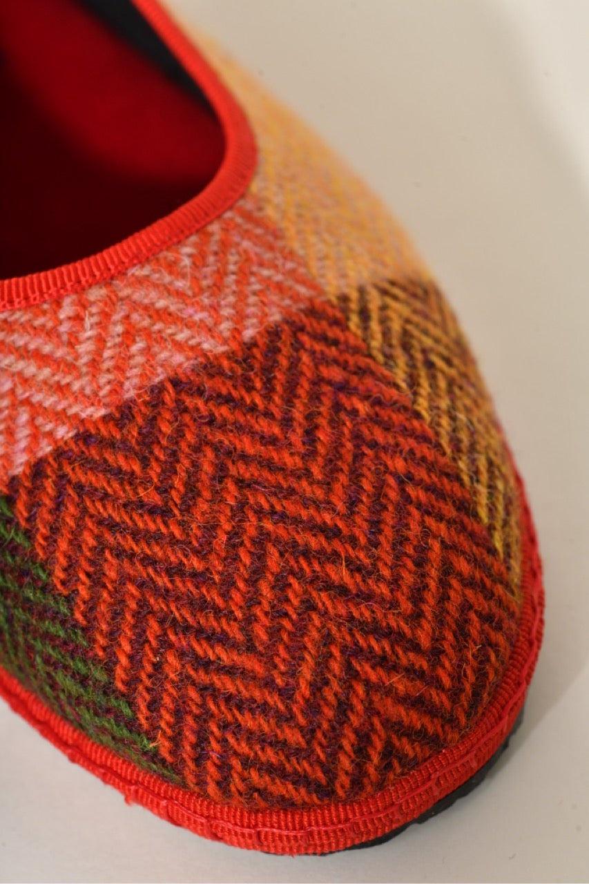 Furlane Mary Jane - Tissu à carreaux Harris tweed I Ganse rouge