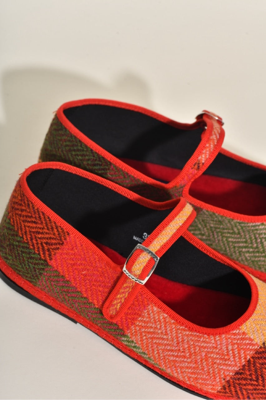 Furlane Mary Jane - Tissu à carreaux Harris tweed I Ganse rouge