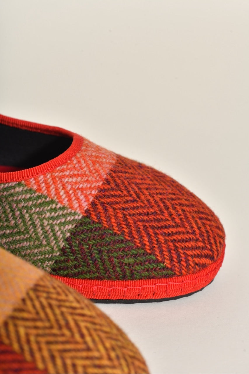 Furlane Mary Jane - Tissu à carreaux Harris tweed I Ganse rouge