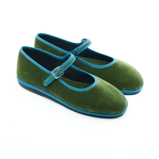 Mary Jane - Grass Green | Ocean Blue Trim 