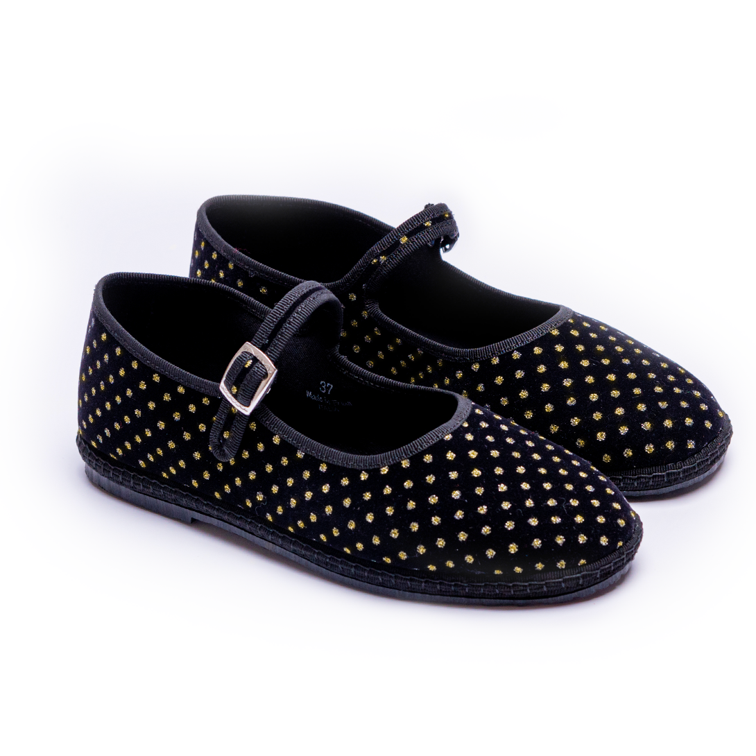Mary Jane - Black I Gold Diamantino Pattern 