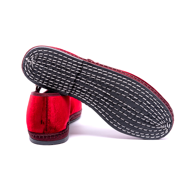 Mary Jane – Schillernder roter seidiger Samt | Bordeauxfarbener Zopf 