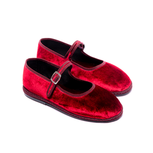 Mary Jane - Iridescent Red Silky Velvet | Burgundy Trim 