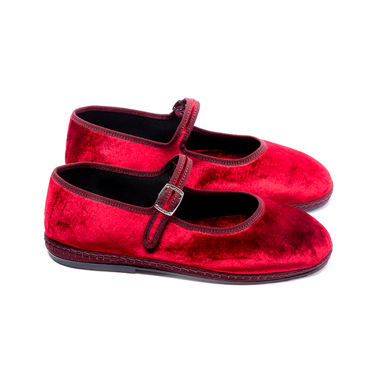Mary Jane - Iridescent Red Silky Velvet | Burgundy Trim 