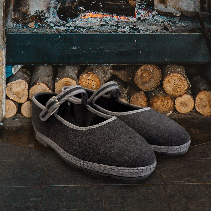 Friulane Mary Jane – EXCELLENCE-Serie | CASHMERE Grau - Hellgrauer Zopf 