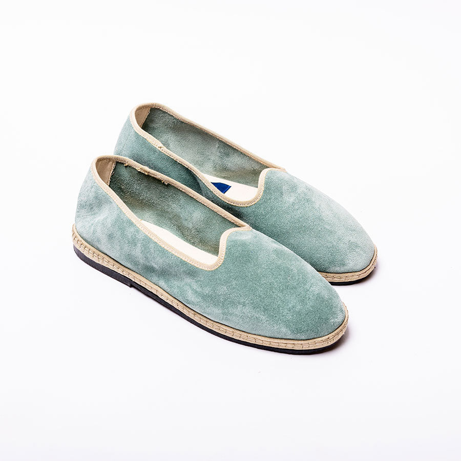 Friulane Classique- Daim - Bleu Céladon | Ganse Blanc crème - Non doublée