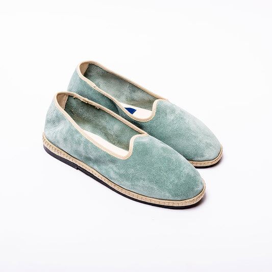 Friulane Classique- Daim - Bleu Céladon | Ganse Blanc crème - Non doublée