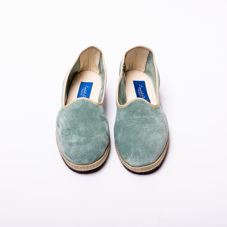 Friulane Classique- Daim - Bleu Céladon | Ganse Blanc crème - Non doublée