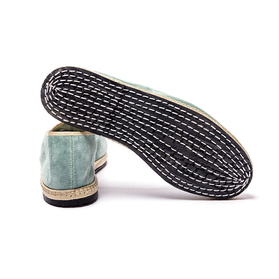 Friulane Classique- Daim - Bleu Céladon | Ganse Blanc crème - Non doublée