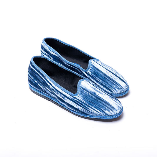 Friulane Classique - Velours froissé Bleu Jean I Ganse ton sur ton - Elle & Lui