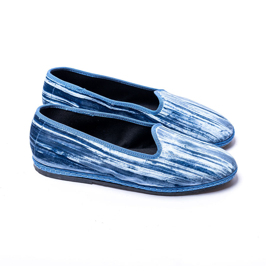 Friulane Classique - Velours froissé Bleu Jean I Ganse ton sur ton - Elle & Lui