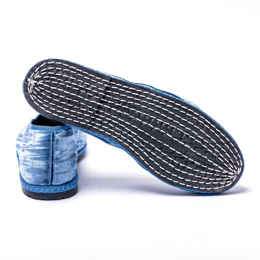 Friulane Classique - Velours froissé Bleu Jean I Ganse ton sur ton - Elle & Lui