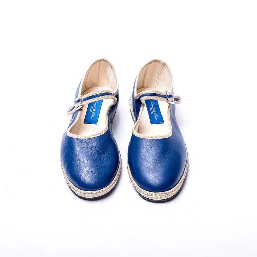 Furlane Mary Jane - Cuir Bleu I  Ganse Crème