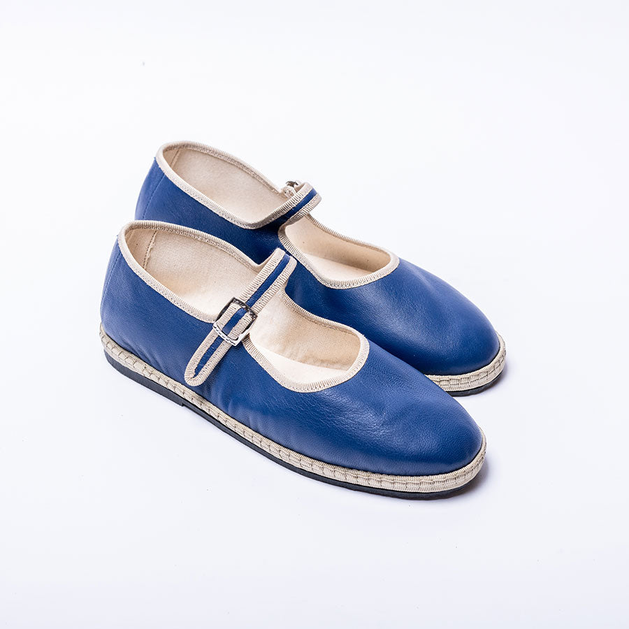 Furlane Mary Jane - Cuir Bleu I  Ganse Crème