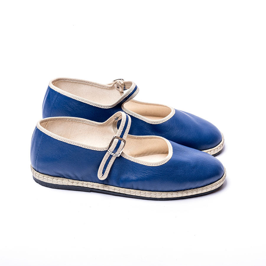 Furlane Mary Jane - Cuir Bleu I  Ganse Crème