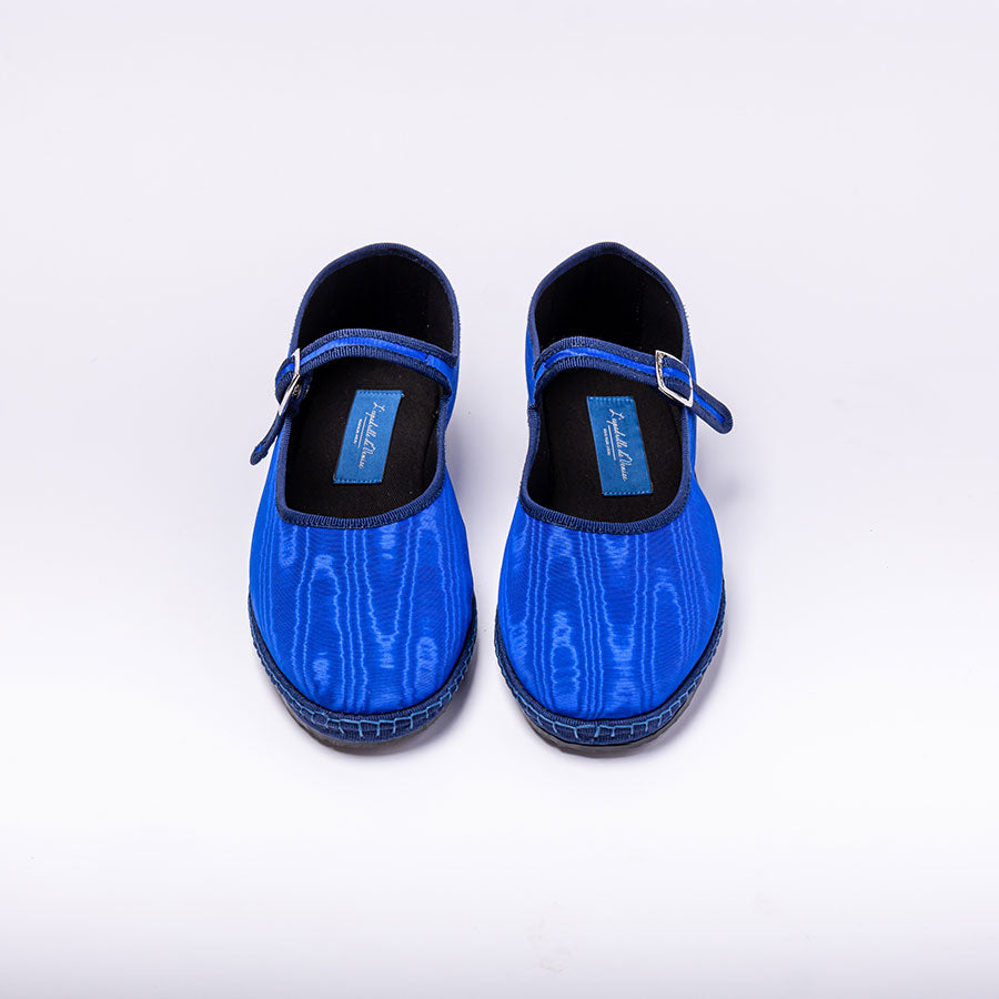 Friulane Mary Jane -Moire  Bleu Electrique | Ganse Marine