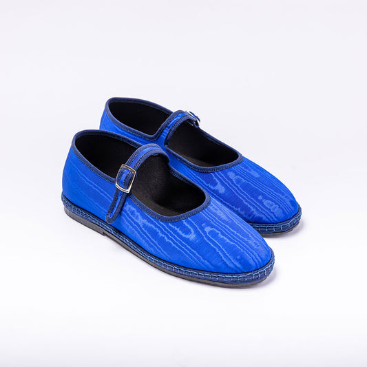 Friulane Mary Jane -Moire  Bleu Electrique | Ganse Marine