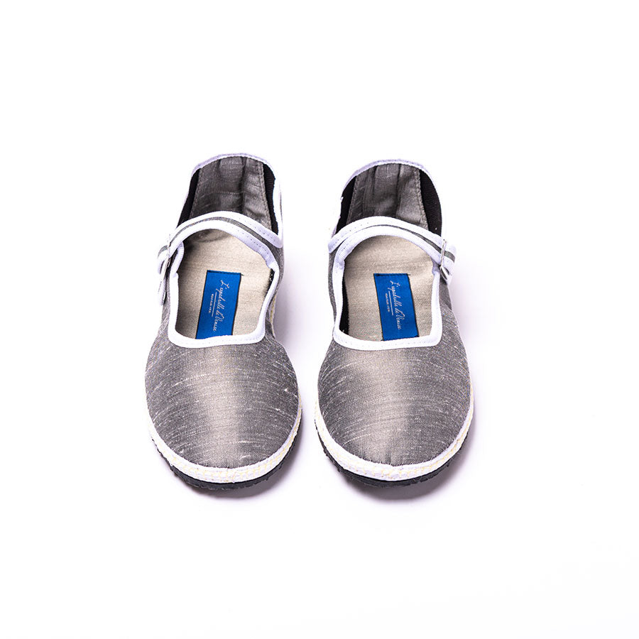 Furlane Mary Jane - Soie sauvage Gris I Ganse Blanc