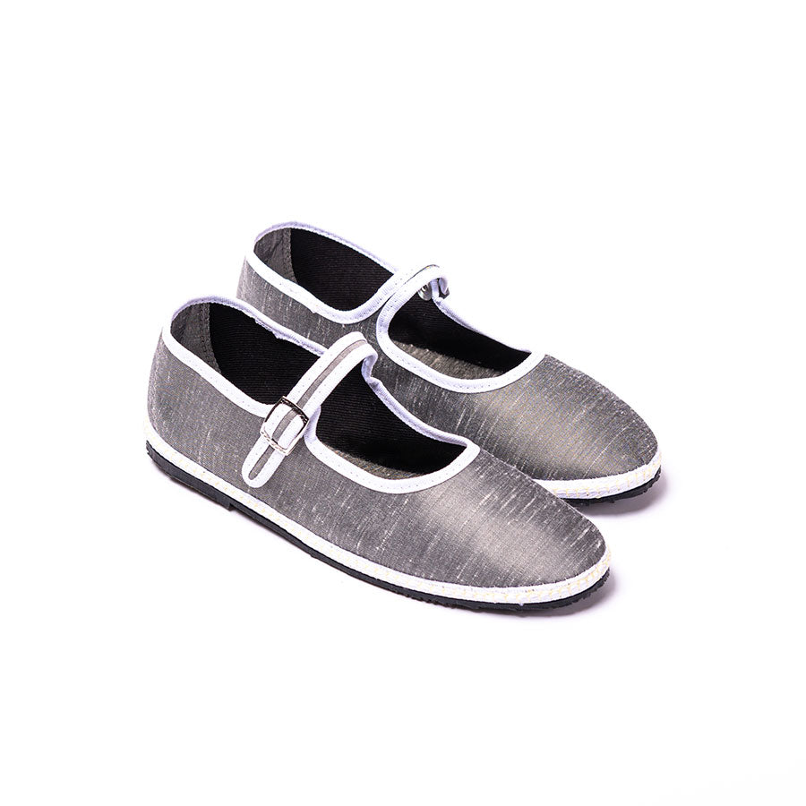 Furlane Mary Jane - Soie sauvage Gris I Ganse Blanc
