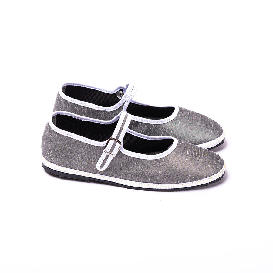 Furlane Mary Jane - Soie sauvage Gris I Ganse Blanc