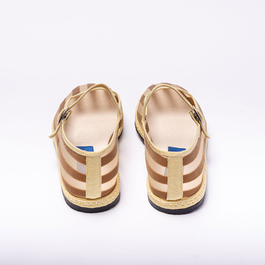 Furlane Mary Jane -  Résille I Rayure Velours Beige - Bout Carré