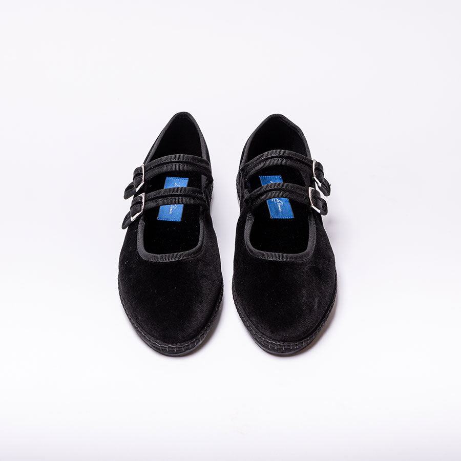Furlane Mary Jane - Velours Noir - Double bride | Ganse Noir