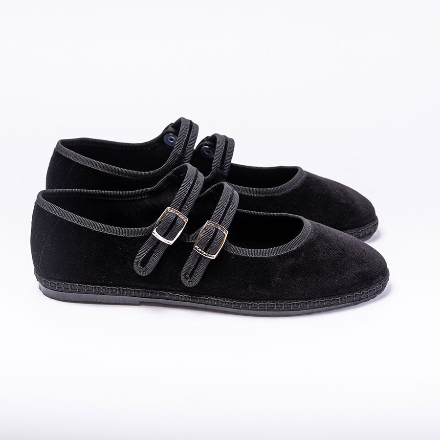 Furlane Mary Jane - Velours Noir - Double bride | Ganse Noir