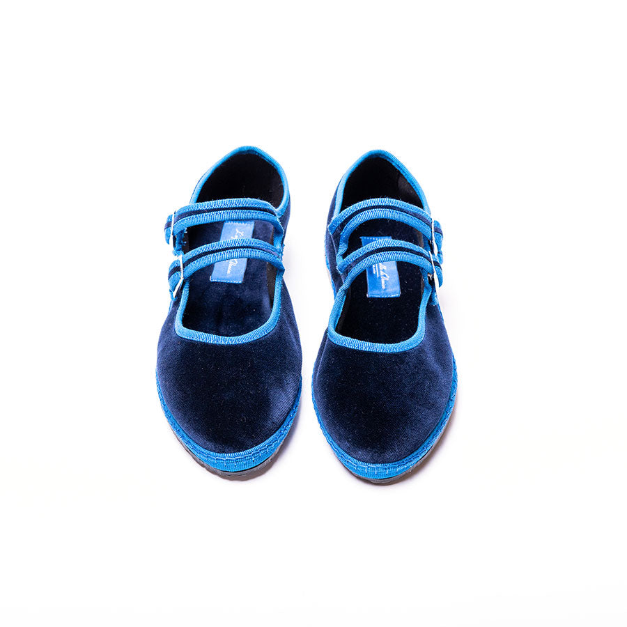 Friulane Mary Jane - Velours Bleu | Ganse bleuette - Double boucle