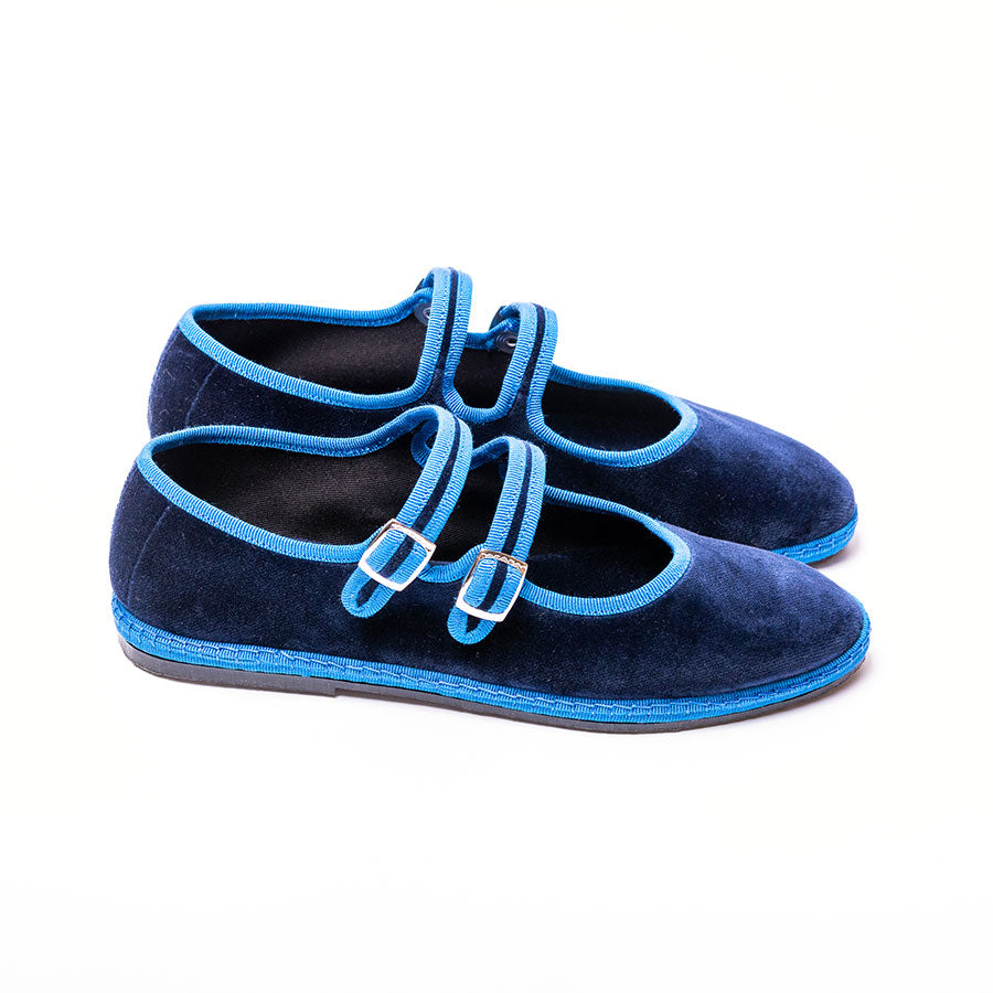 Friulane Mary Jane - Velours Bleu | Ganse bleuette - Double boucle