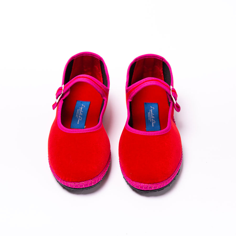 Furlane Mary Jane - Velours Rouge I Ganse fuxia