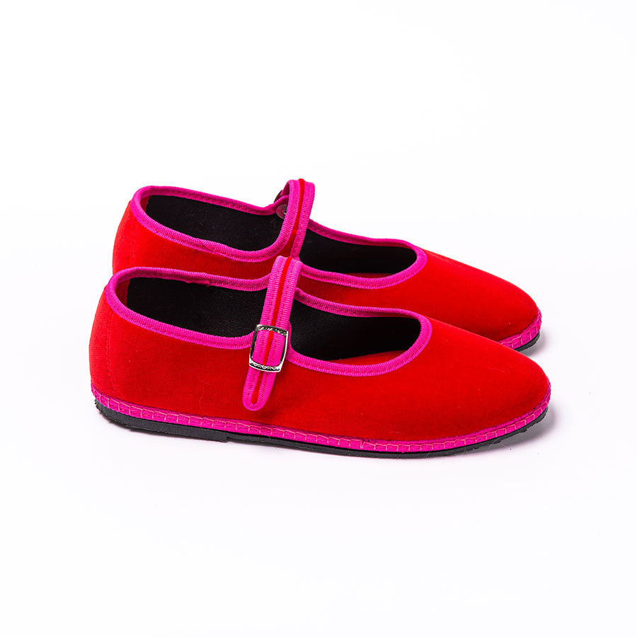 Furlane Mary Jane - Velours Rouge I Ganse fuxia