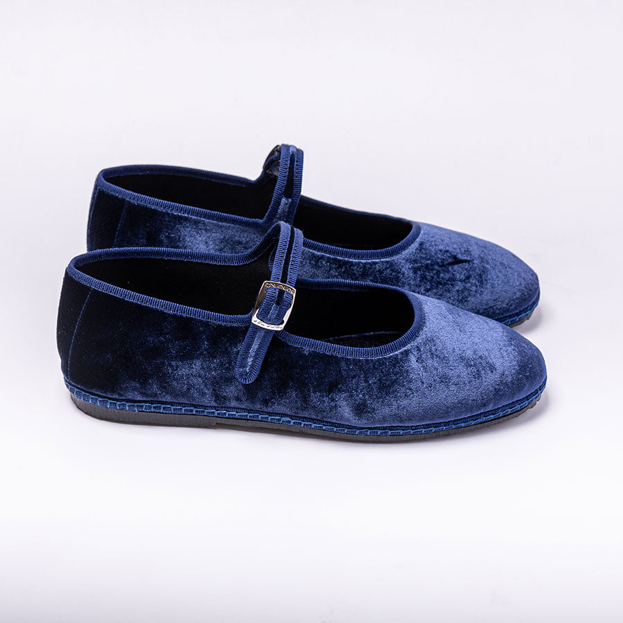 Mary Jane - Velours Soie Marine | Ganse Marine
