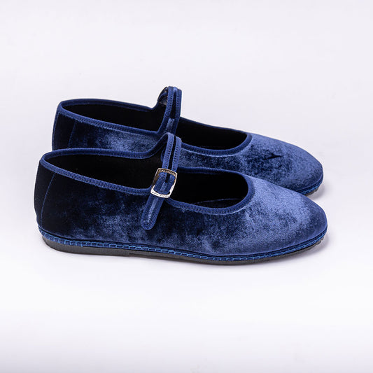 Mary Jane - Velours Soie Marine | Ganse Marine