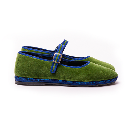 Mary Jane - Grass Green | Navy Blue Trim 