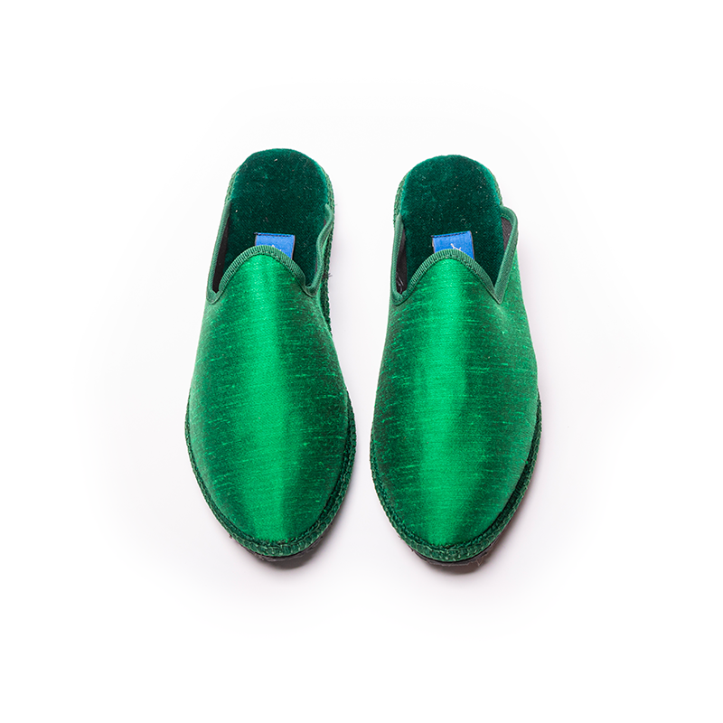 Friulane Sabot - Shantung Vert - Soie Sauvage