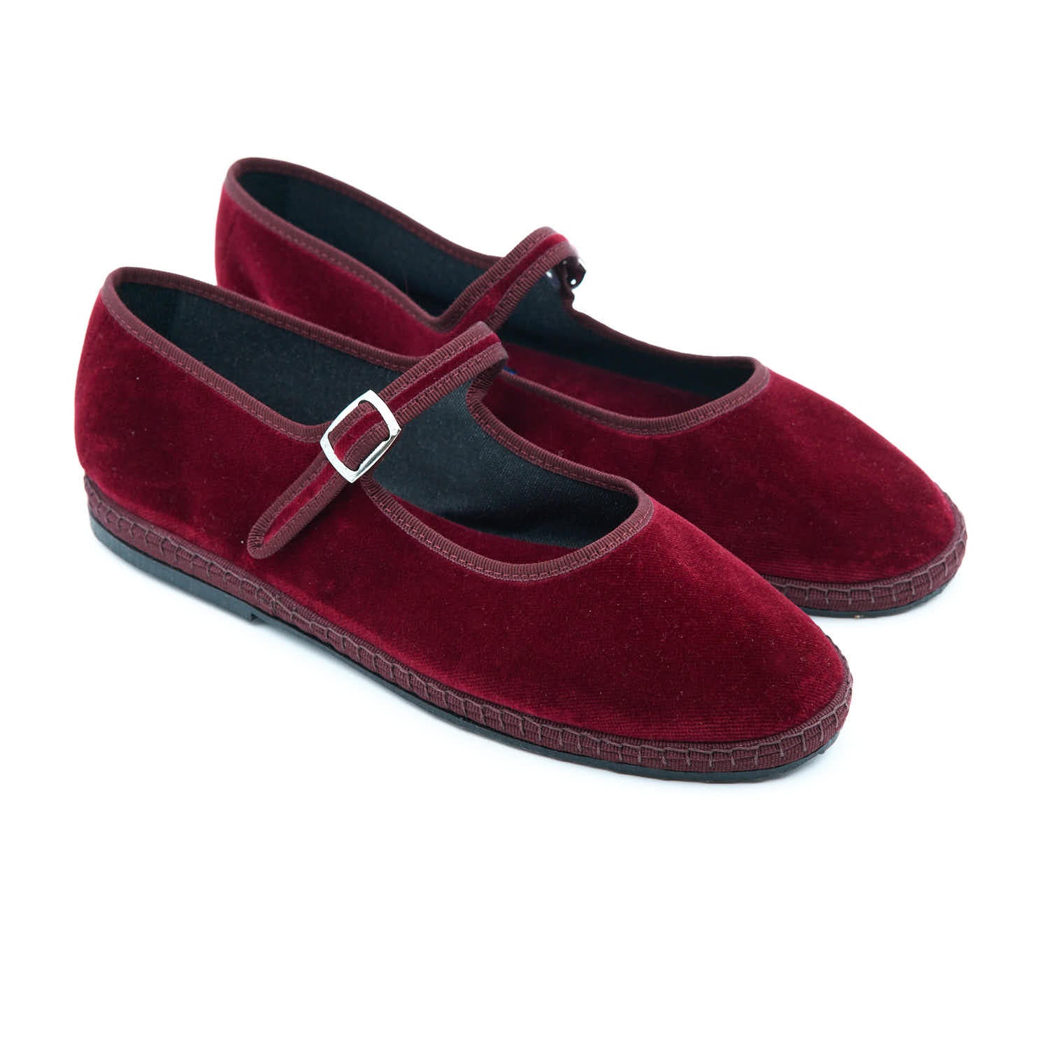 Siena Friulane Mary Jane Chaussures Plates Pour Femme Bordeaux - Cousues Main En Italie Velours Coton